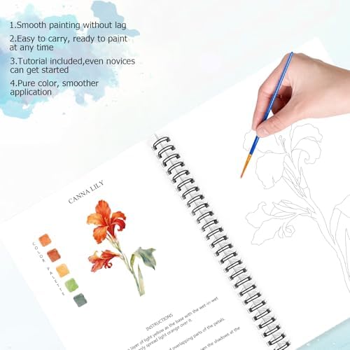 Watercolor Workbooks for Adults Beginners & Teens, 16 Colors 15 Beautiful Paintings, Pre-Outlined Designs, Easy Watercolor Art Book（Without Palette Rose Flowers） - Image 4