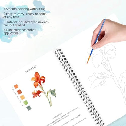 Watercolor Workbooks for Adults Beginners & Teens, 16 Colors 15 Beautiful Paintings, Pre-Outlined Designs, Easy Watercolor Art Book（Without Palette Rose Flowers） - Image 4