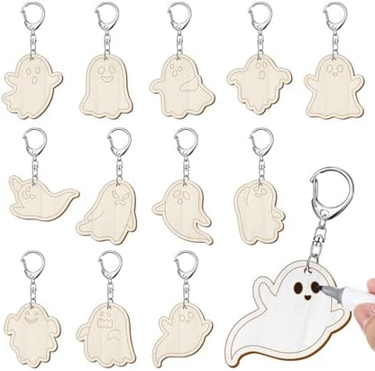 RattanView 24 Pcs Halloween Ghost Craft Keychains DIY Keychain, 12 Styles by RattanView