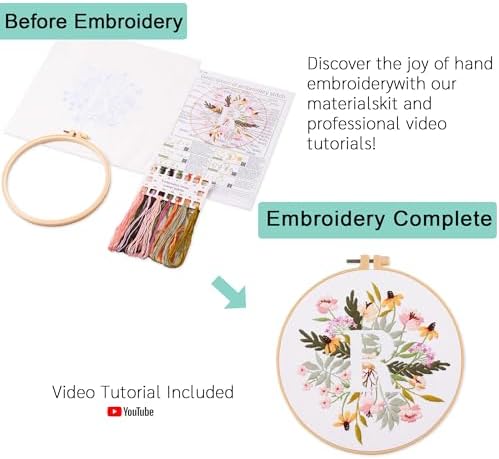 Harimau Letter R Pattern Embroidery Kit for Adult Beginners, Complete Starter Pack with 1 Hoop, Needles, Instruction Guide & Embroidery Stitch Video Tutorials - Image 3