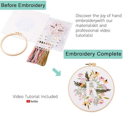 Harimau Letter R Pattern Embroidery Kit for Adult Beginners, Complete Starter Pack with 1 Hoop, Needles, Instruction Guide & Embroidery Stitch Video Tutorials - Image 3