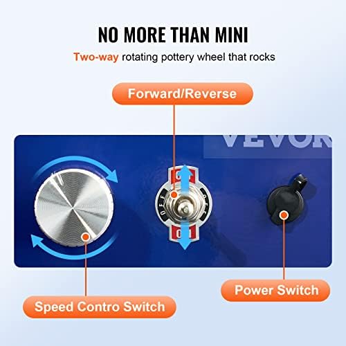VEVOR Mini Pottery Wheel for Kids and Beginners, Complete Pottery Kit with 2 Turntables 2.6in/3.9in and 17 Accessories Tools, 0-300RPM Speed Adjustable, Craft Christmas Gifts for Kids Teens Adults - Image 5