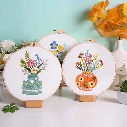 GLTAYLMY 3 Pack Embroidery Starter Kit with Pattern, Stamped Cross Stitch Kits for Beginners Adults with Embroidery Hoop and Instructions, Hand Embroidery Kit - Image 4