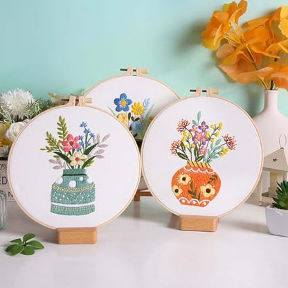 GLTAYLMY 3 Pack Embroidery Starter Kit with Pattern, Stamped Cross Stitch Kits for Beginners Adults with Embroidery Hoop and Instructions, Hand Embroidery Kit - Image 4