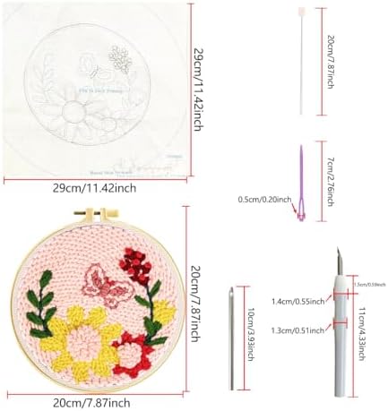 Zhenqing Butterfly & Floral Punch Needle Embroidery Kit | 29x29cm Pink Bloom Design with Hoop & Tools | DIY 3D Textured Wall Art for Beginners(Z95092C) - Image 3