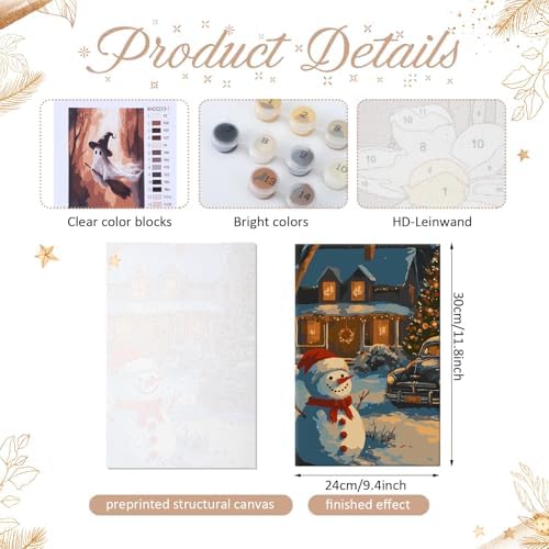 YooNotee 6 Pcs Winter Wonderland Paint by Numbers Kit for Adults 12x8 Inch Christmas Themed Canvas with Easel, DIY Oil Painting for Beginners, Home Wall Decor - Image 3