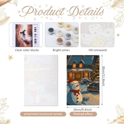 YooNotee 6 Pcs Winter Wonderland Paint by Numbers Kit for Adults 12x8 Inch Christmas Themed Canvas with Easel, DIY Oil Painting for Beginners, Home Wall Decor - Image 3