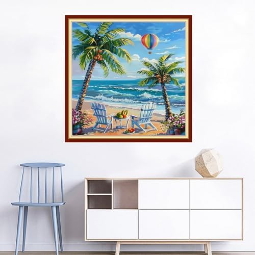 Joyhoor Cross Stitch Kits for Beginners Stamped Cross-Stitch Supplies Needlework preprint Embroidery Kits for Adults DIY Needlepoint Kits Embroidery Patterns 11CT-Rest by the Seaside 18x18 inchs - Image 2
