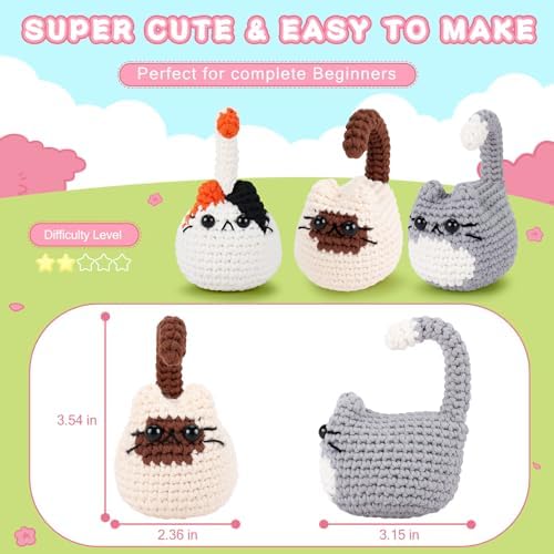 Cat Crochet Kit for Beginners-3PCS Cats Crochet Kits,Teacher Appreciation Gifts for Women, Crochet Starter Kit with Step-by-Step Video Tutorials,Crochet Animal Kits DIY Craft Learn to Crochet Kits - Image 5