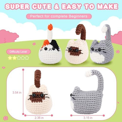 Cat Crochet Kit for Beginners-3PCS Cats Crochet Kits,Teacher Appreciation Gifts for Women, Crochet Starter Kit with Step-by-Step Video Tutorials,Crochet Animal Kits DIY Craft Learn to Crochet Kits - Image 5
