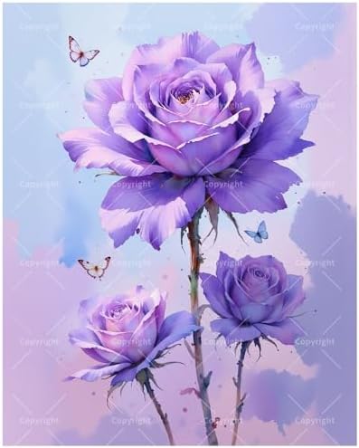 Botanical Paint by Numbers Kit for Adults - DIY Purple Rose Flowers with Butterflies Painting on Canvas, Acrylic Paint Set, Suitable for Beginners, Art for Home Decoration or Gifts(8X12IN Framed) by Unknown