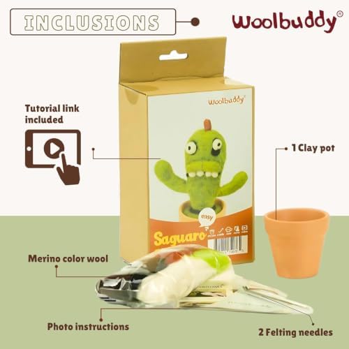 Woolbuddy Needle Felting Starter Kit (Saguaro) for Adults with Tool & Guide - Image 3