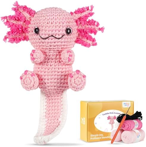 MOREJMTT Crochet Kit for Beginners, Learn to Crochet, Include Easy Knitting Soft Yarn, Step-by-Step Video Tutorial, Hook, Holiday Birthday Gift for Adults (Happy Axolotl) by MOREJMTT