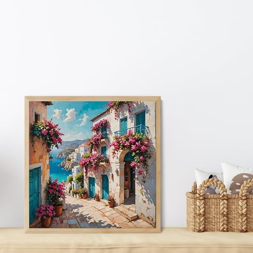 5DDIYART Flowers Scenery Town Paint by Numbers for Adults Beginner, Paint by Number Kits on Canvas, Paint by Easy Acrylic Painting Home Wall Decor 15.7x15.7 inch - Image 2