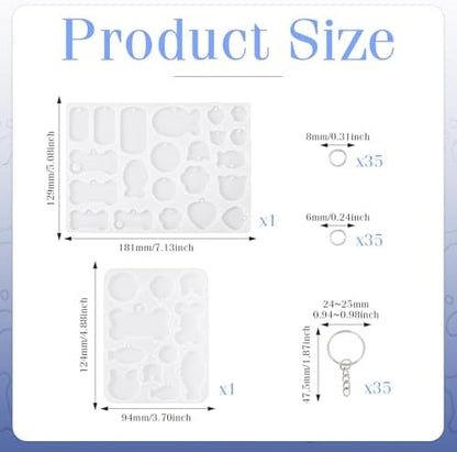 Pet Tag Silicone Mold Keychain Resin Molds Dog Bone Heart Fish Cat Paw Resin Casting Molds & 35Pcs Key Rings 70Pcs Jump Rings for DIY Keychain Dog Collar Earring Jewelry Making - Image 2