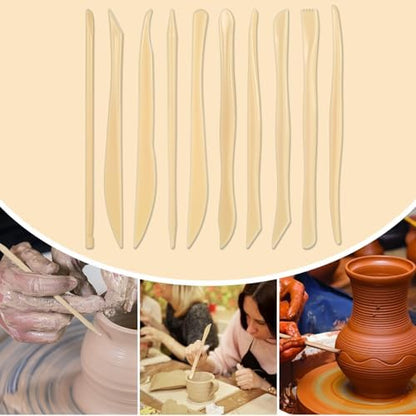 AOZUO 10PCS Double-Ended Clay Sculpting Tools, Plastic Polymer Clay Modeling Tools Ceramic Pottery Carving Tools for Cutting Embossing Smoothing Shaping Molding - Image 2