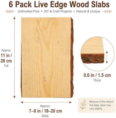6 Pack 7 x 11 Inch Live Edge Wood Slab for Crafts, Natural Wood Planks for Crafting, Unfinished Rectangle for Crafts Wood Burning Home Décor & Rustic Weddings - Image 2