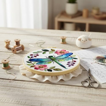 FRANDEK DIY Flower Dragonfly Stamped Embroidery Kit with Hoop for Adults - Image 6