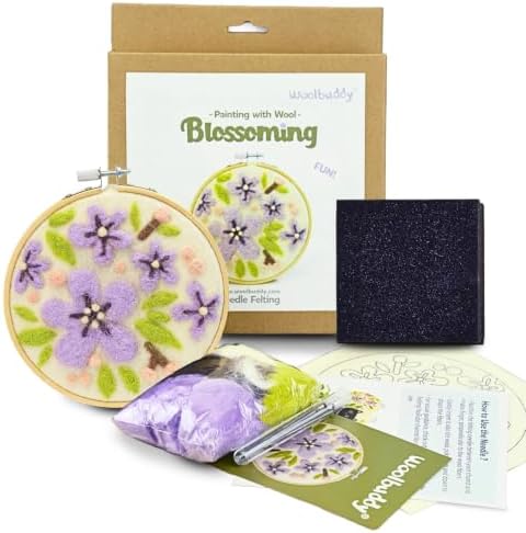 Woolbuddy Wool Painting Felting Hoop Kit (Blossoming) for Beginner Adults by Woolbuddy