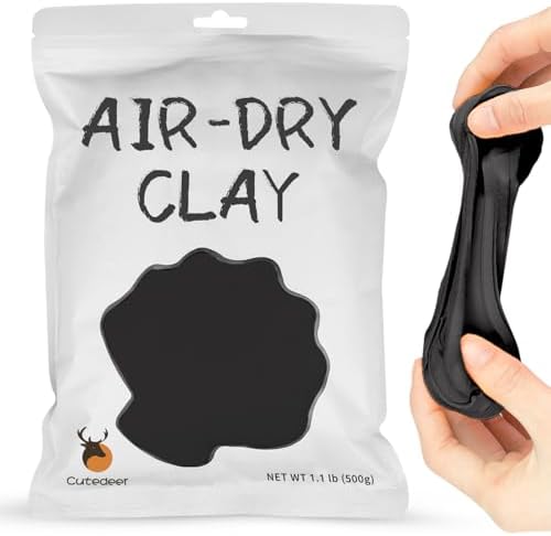 Cutedeer Black Air Dry Clay, 1.1lb Foam Modeling Clay, Soft Squishy Molding for Kids Adults, Arts & Crafts Project Slime Supplies(1.1lb - 1 Pack, Black) by Cutedeer