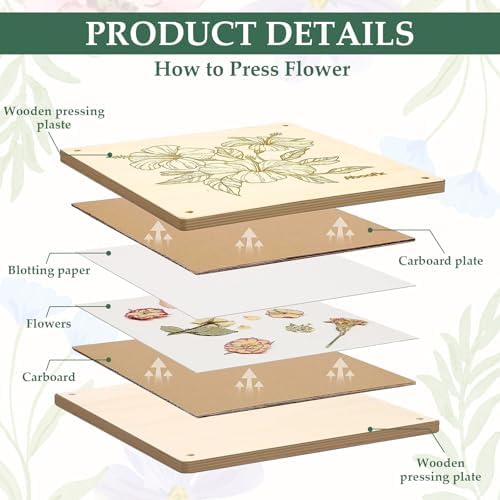 Fuyoooo 58 Pcs Large Flower Press Kit, Craft Kits 10" x 10" 10 Layer Ladies Craft Night Kit for Women, Bouquet Preservation Gift, Homemade Gift Kits for Mother's Day Spring DIY Arts - Image 3