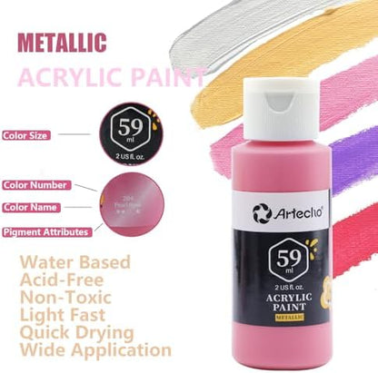 Artecho Acrylic Paint Set 20 Metallic Colors 2oz/59ml with 10 Brushes - Image 4