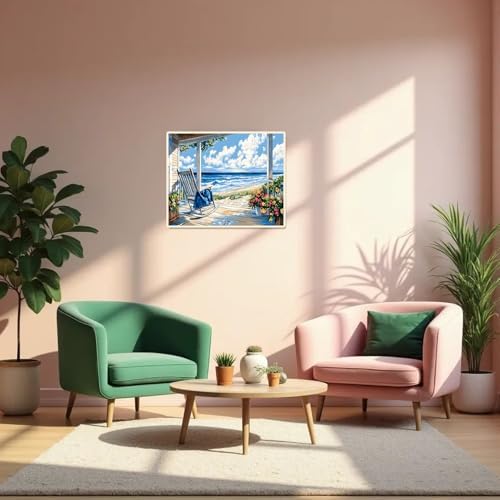 Beach Paint by Numbers Kit for Adults Beginner Landscape Oil Painting Kit Adult Paint by Number Kits on Canvas Ocean DIY Painting for Beginners Art by Numbers for Gifts Home Wall Decor 16x20 Inch - Image 5