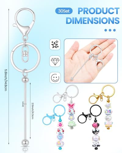 RQAYE 30pcs Beadable Keychains Keychain Bulk kit Cute Blank Bead Keychain Strip DIY Men's and Women's Making Supplies Crafts, Jewelry, Bag Accessories, Customized Project Gifts (Multicolor) - Image 2
