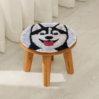 Latch Hook Rug Kit Husky Dog Easy for Beginners Round Shape Carpet Crochet Yarn Craft Mini Rug DIY Hook and Latch Little Tapestry for Home Decor 30x30cm - Image 4