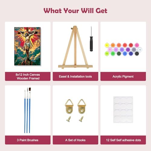 MOGTAA Jesus Paint by Numbers Kit for Adults Beginners with Frame, Religious Cross Adult Paint by Number Kits on Canvas with Easel, Easy DIY Oil Painting Kits for Home Decor, 8x12in - Image 5