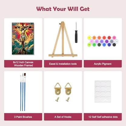 MOGTAA Jesus Paint by Numbers Kit for Adults Beginners with Frame, Religious Cross Adult Paint by Number Kits on Canvas with Easel, Easy DIY Oil Painting Kits for Home Decor, 8x12in - Image 5