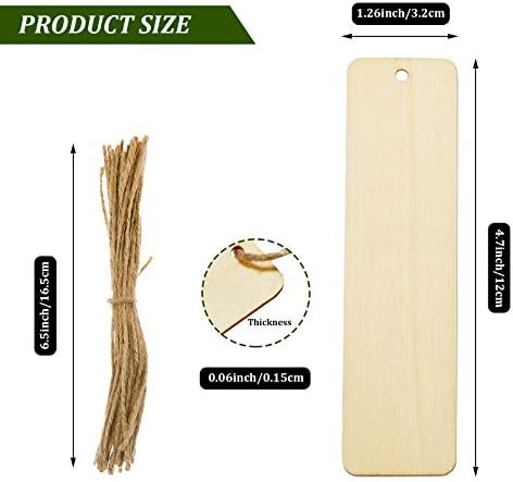 Zonon 100 Pieces Large Size Wood Blank Bookmarks DIY Wooden Craft Unfinished Hanging Tags Rectangle Blank Bookmark Ornaments with Holes and Ropes for Wedding Graduation Party Decor - Image 3