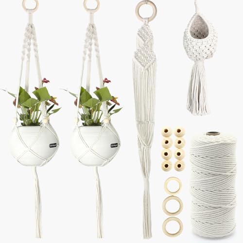 BUFANTL Macrame Kit for Beginners, 4-in-1 Plant Hanger Set - DIY Hanging Planter Craft Kit with 3 Tutorials for Home & Garden Decor, Ideal Handmade Gift by Unknown