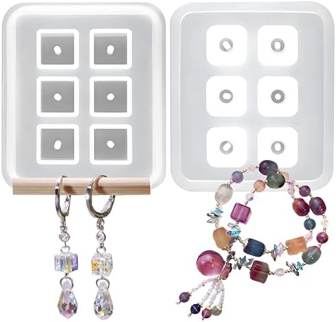 Small Cube Resin Molds, Cube Silicone Molds for Jewelry Making, Square Bead Molds with Hole, 2-Pack, for Earrings and Bracelets by MUYULIN
