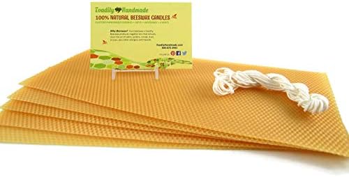Make Your Own Beeswax Candle Starter Kit - Includes 5 Full Size 100% Beeswax Honeycomb Sheets in Gold and Approx. 6 Yards of Cotton Wick. Each Sheet Measures Approx. 8" x 16 1/4". by ToadilyHandmadeBeeswaxCandles