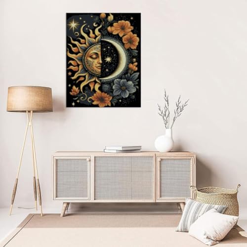 MYBISYMQQ Stamping Cross Stitch Kit Sun and Moon, Round Counting Cross Stitch Kit for Adult Beginners, Full Line DIY Cross Stitch Stitching Kit for Home Decor Cross Stitch Patterns 11.8x15.7inches - Image 5