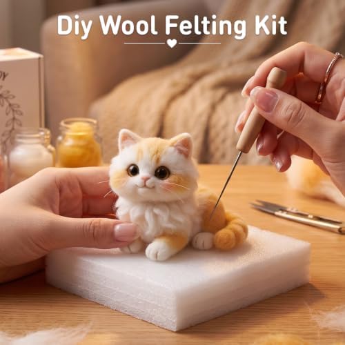 DIY Needle Felting Kit Cute Fluffy Napoleon Munchkin Cat – Needle Felting Starter Kit with Fiber Roving, Needles, Felting Pad & Instructions | Felted Cat Kit for Beginners Adults | DIY Craft Gift - Image 6