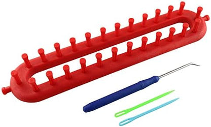 JCBIZ Rectangle Knitting Looms Plastic Weaving Looms Set Scarf Hats DIY Crocheting Handmade Craft Kit with a Crochet Hook and Needle for Knitting Lovers, 26 cm (Red) by JCBIZ