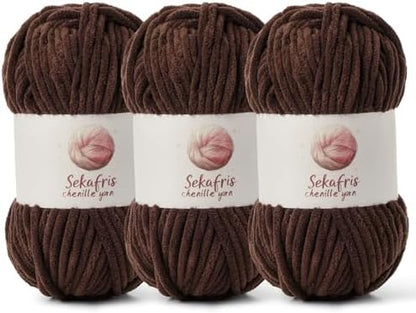 Chenille Blanket Yarn for Crocheting Size 5 Bulky Yarn 3 Coffee by Sekafris
