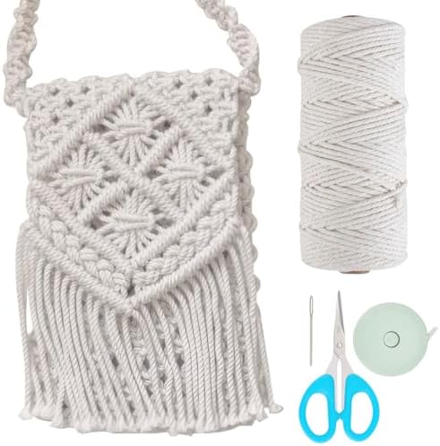 INFUNLY DIY Macrame Bag Kit for Adults Beginners Girls Macrame Cord Set with Tassels Bohemian Handmade Knotting Handbag Kit with Video and Instruction Crochet Bag Kit for Women Holiday Beach Decor by INFUNLY