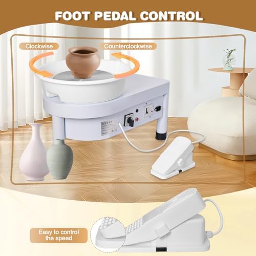 Pottery Wheel Machine with 10-Inch Turntable, 20 lbs Capacity, 0-320 RPM Adjustable Foot Pedal Speed, Complete Clay Sculpting Tools Kit for Adults - Perfect for Home Ceramic Art and Craft Projects - Image 4