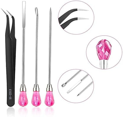 MSDADA 11 Pcs Silicone Resin Mold Tools Set Stirring Needle Spoon Tool Tweezers Precision Kit, Anti-Static Electronics Tweezers Set for Resin Art Crafts,Jewelry Making(Rose Red+Pink) - Image 4