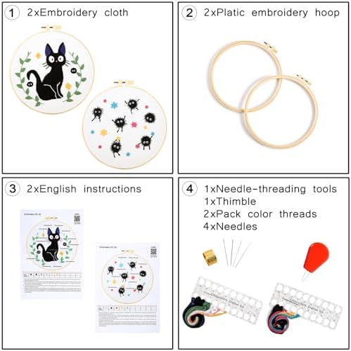 Cat Embroidery Starter Kit for Beginners Adults, Animal Stamped Cross Stitch Kit for Adult Beginner, Hand Embroidery Needlepoint Kits, 2 Set Embroidery Supply, 2 Hoops (Attached Video Tutorial) - Image 5