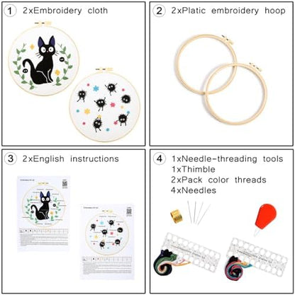 Cat Embroidery Starter Kit for Beginners Adults, Animal Stamped Cross Stitch Kit for Adult Beginner, Hand Embroidery Needlepoint Kits, 2 Set Embroidery Supply, 2 Hoops (Attached Video Tutorial) - Image 5