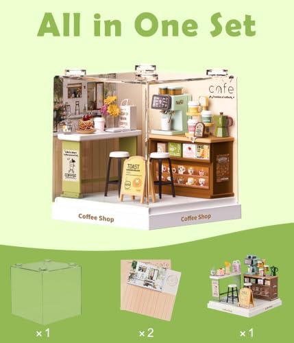 Coffee Shop Miniature House Kit, Plastic DIY Dollhouse with Coffee Machine & Pastry Display, Stackable Transparent Dust Cover, Creative Desktop Decor for Adults Teens | with Coffee Machine & Pastry Display, Stackable Transparent Dust Cover, Creative De... - Image 4