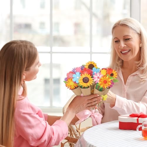 Motipuns 48 Set Flower Bouquet Craft Kit DIY Flower Mother's Day Paper Crafts Floral Bouquet Gifts Teacher Thankful Making Kit for Mothers Day Graduation Classroom Decoration Home School Activity - Image 6