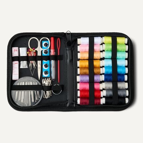 Amazon Basics Portable Travel Sewing Kit for Adults, Includes Threads, Needles, Scissors, Buttons, Thimbles, Measuring Tape, Threader, Seam Ripper and Safety Pins, Black - Image 5