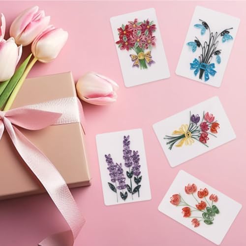 WEBEEDY 20 Sets DIY Flowers Quilling Greeting Card with Paper Quilling Strips Tools,Handmade Paper Card Making Kit DIY Flowers Cards for All Occasions for Birthday,Holiday,New Year's Day - Image 6
