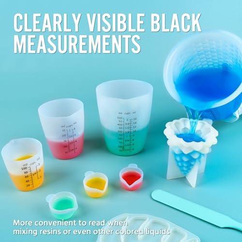 Silicone Resin Mixing 1L Measuring Cup Set for Resin Supplies, Easy-to-Read Marks, 1000ml/32oz Large Cup, 500&250&100ml Thickened Reusable Silicone Cups for Epoxy Mixing, Jewelry Making - Image 4