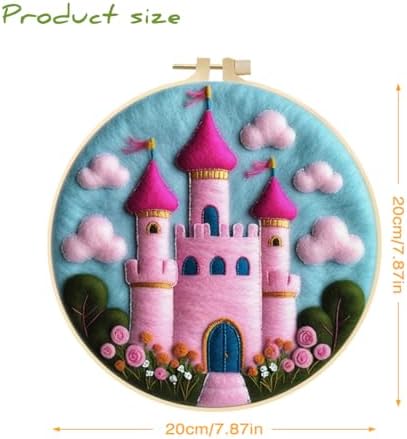 Needle Felt Starter Set, Wool Felt Painting Needle Felting Kit, Felt Painting Kit for Beginners Adult Castle Flowers Wool Needle Felt Set with Felt Needle, Picture Frame DIY Craft Project Decor - Image 4